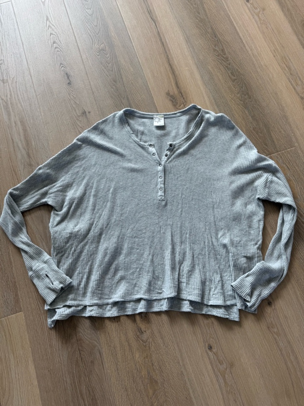 Aerie Light Gray Waffle Henley Long-Sleeve Top